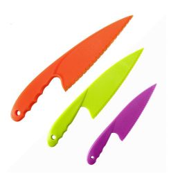 Set of 3 Plastic Kitchen Knife for Kids, Safe Nylon Cooking Knives for Children, for Fruit, Bread, Cake, Pastry, Salad or Lettuce