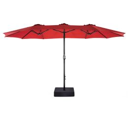 MEOOEM 15ft Patio Double-Sided Umbrella with Base Outdoor Extra Large Umbrella with Crank for Market Camping Swimming Pool, Red