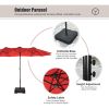 MEOOEM 15ft Patio Double-Sided Umbrella with Base Outdoor Extra Large Umbrella with Crank for Market Camping Swimming Pool, Red