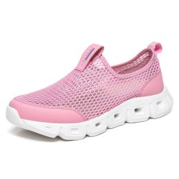 Male Slip-on Mesh Running Trainers Men Outdoor Aqua Shoes Breathable Lightweight Quick-drying Wading Water Sport Camping Sneaker (Color: Pink, size: 47)