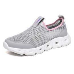 Male Slip-on Mesh Running Trainers Men Outdoor Aqua Shoes Breathable Lightweight Quick-drying Wading Water Sport Camping Sneaker (Color: light grey, size: 38)