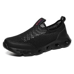 Male Slip-on Mesh Running Trainers Men Outdoor Aqua Shoes Breathable Lightweight Quick-drying Wading Water Sport Camping Sneaker (Color: Black, size: 46)