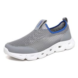 Male Slip-on Mesh Running Trainers Men Outdoor Aqua Shoes Breathable Lightweight Quick-drying Wading Water Sport Camping Sneaker (Color: dark grey, size: 48)