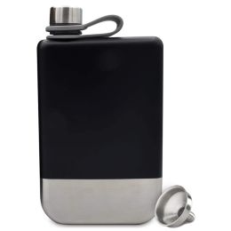 1pc Premium Hip Flask For Whiskey; Stainless Steel Hip Flask With Funnel; Leakproof Camping Whiskey Flask; Portable Cap Hip Pocket Flask For Outdoor; (Color: Black)