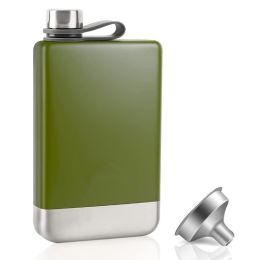 1pc Premium Hip Flask For Whiskey; Stainless Steel Hip Flask With Funnel; Leakproof Camping Whiskey Flask; Portable Cap Hip Pocket Flask For Outdoor; (Color: Green)