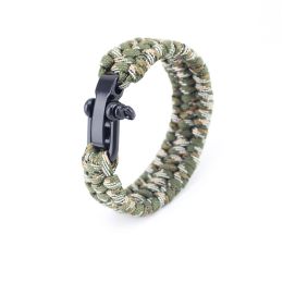 Seven-core umbrella rope braided U-shaped steel buckle with adjustable survival bracelet Outdoor mountaineering camping emergency rescue bracelet (Color: Army green camouflage)