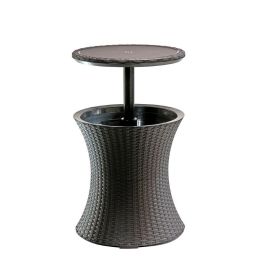 Patio Furniture Rattan Style Patio Beverage Cooler Bar Table (Color: Brown, Type: Beverage Cooler Bar Table)