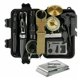 Camping Hiking Outdoor Emergency Survival Kit (Color: Black, Type: Survival Kit)