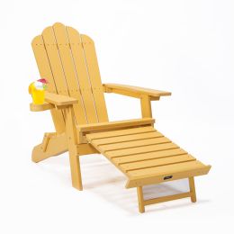 TALE Folding Adirondack Chair With Pullout Ottoman With Cup Holder; Oaversized; Poly Lumber; For Patio Deck Garden; Backyard Furniture; Easy To Instal (Color: AC02Y)