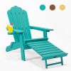 TALE Folding Adirondack Chair With Pullout Ottoman With Cup Holder; Oaversized; Poly Lumber; For Patio Deck Garden; Backyard Furniture; Easy To Instal